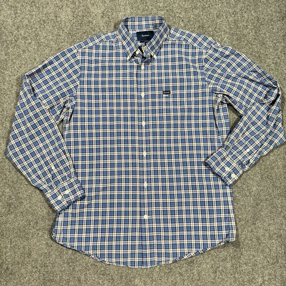 Faconnable Classique Blue Brown Plaid Button Shirt Men’s Medium - Picture 2 of 8